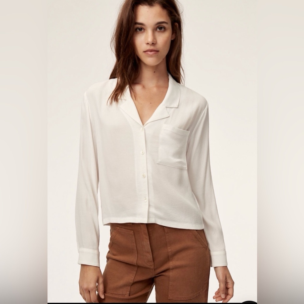 Aritzia white crop button down blouse